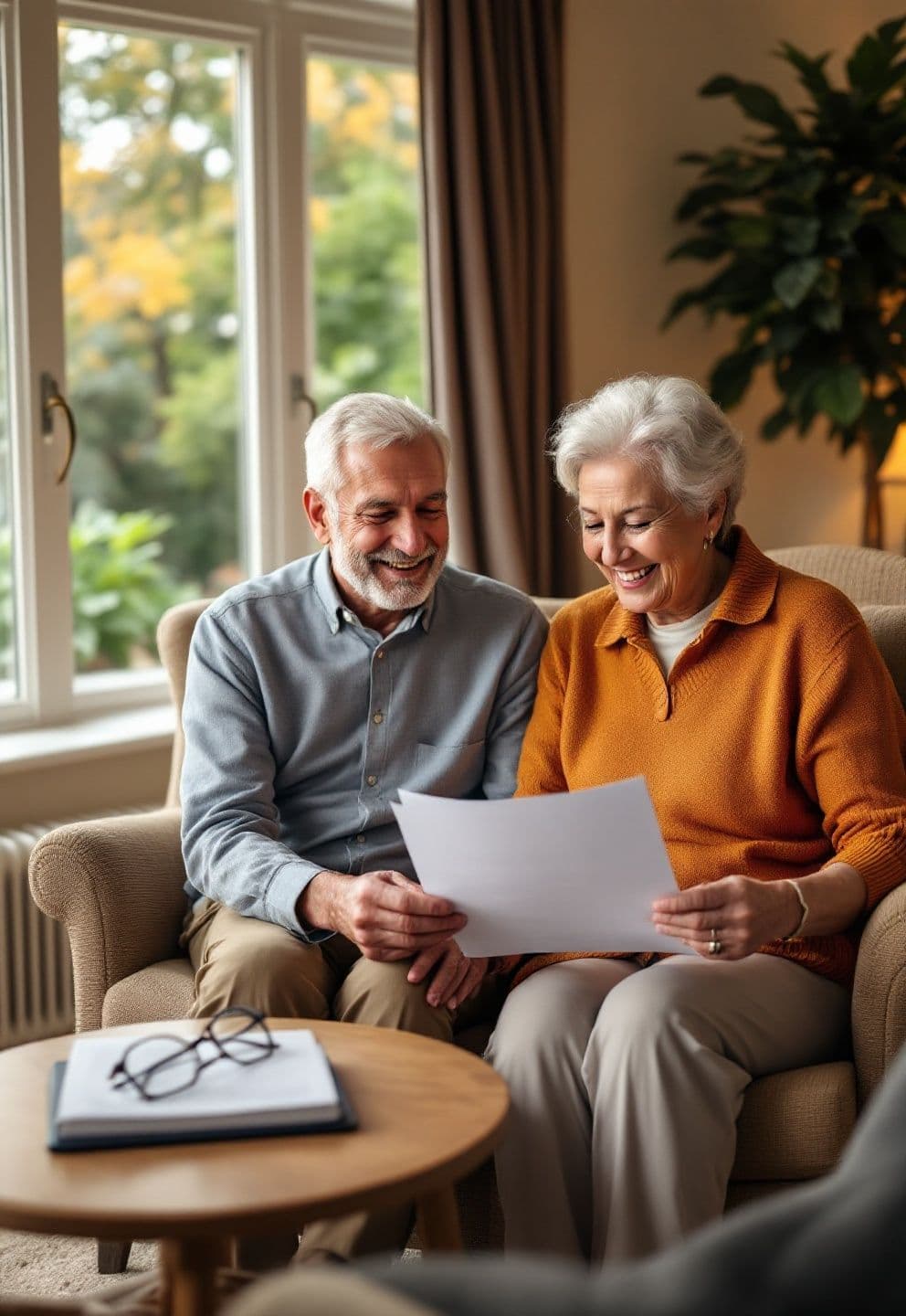 Senior couple reviewing important papers together at home | Final Care benefits